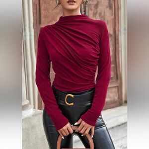 Luxe burgundy minimalist ruched blouse